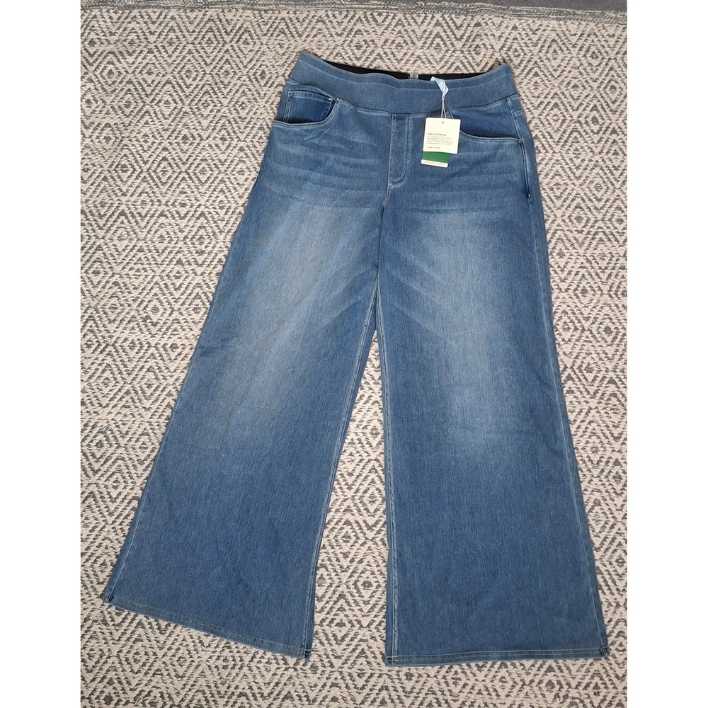 Halara Wide Leg Denim Jeans XL Regular Blue High Waisted Pull On Stretch - Picture 4 of 11